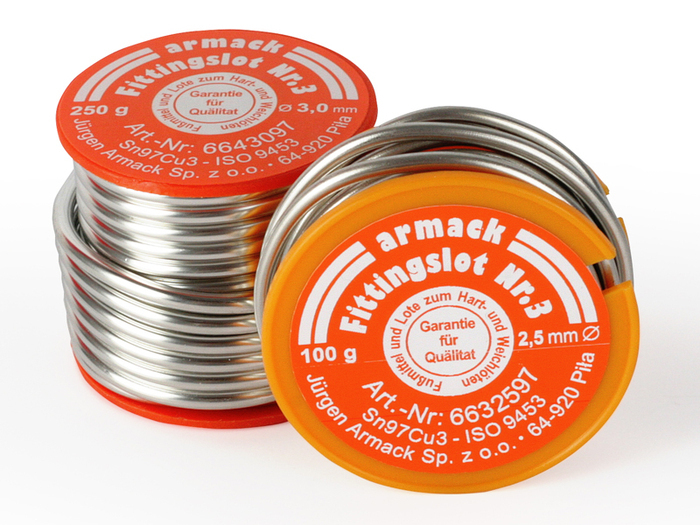 armack Lut miękki nr 3 Sn97Cu3 2,5 mm 250g do lutowania miękkiego miedzi 1